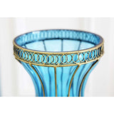 NNEAGS 67cm Blue Glass Tall Floor Vase and 12pcs Pink Artificial Fake Flower Set