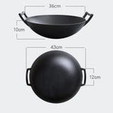 NNEAGS 2X 36CM Cast Iron Wok FryPan with Wooden Lid Fry Pan