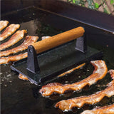 NNEAGS 2X Cast Iron Bacon Meat Steak Press Grill BBQ with Wood Handle Weight Plate