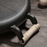 NNEAGS 2X 35cm Cast Iron Frying Pan Skillet Steak Sizzle Fry Platter With Wooden Handle No Lid