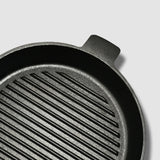 NNEAGS 25cm Round Ribbed Cast Iron Frying Pan Skillet Steak Sizzle Platter with Handle