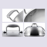 NNEAGS 2X 3-Ply 38cm Stainless Steel Double Handle Wok Frying Fry Pan Skillet with Lid