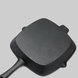 NNEAGS 2X 26cm Square Ribbed Cast Iron Frying Pan Skillet Steak Sizzle Platter with Handle