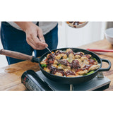 NNEAGS 29cm Round Cast Iron Frying Pan Skillet Steak Sizzle Platter with Helper Handle