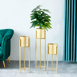 NNEAGS 2X 75cm Gold Metal Plant Stand with Flower Pot Holder Corner Shelving Rack Indoor Display