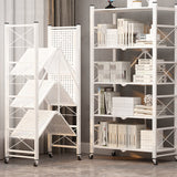 NNEAGS 2X 4 Tier Steel White Foldable Display Stand Multi-Functional Shelves Portable Storage Organizer with Wheels
