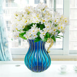 NNEAGS Blue Colored Glass Flower Vase with 10 Bunch 6 Heads Artificial Fake Silk Lilium nanum Home Decor Set