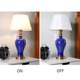 NNEAGS 2X Blue Ceramic Oval Table Lamp with Gold Metal Base