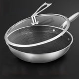 NNEAGS 2X 32cm Stainless Steel Tri-Ply Frying Cooking Fry Pan Textured Non Stick Interior Skillet with Glass Lid