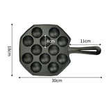 NNEAGS 18CM Cast Iron Takoyaki Fry Pan Octopus Balls Maker 12 Hole Cavities Grill Mold