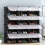 NNEAGS 8 Tier 3 Column Shoe Rack Organizer Sneaker Footwear Storage Stackable Stand Cabinet Portable Wardrobe with Cover