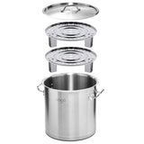 NNEAGS 50L Stainless Steel Stock Pot with Two Steamer Rack Insert Stockpot Tray