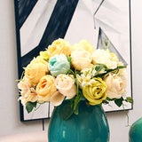 NNEAGS 3pcs Artificial Silk with 15 Heads Flower Fake Rose Bouquet Table Decor White