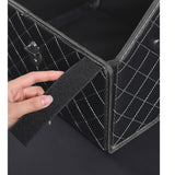 NNEAGS Leather Car Boot Collapsible Foldable Trunk Cargo Organizer Portable Storage Box Black/White Stitch with Lock Large