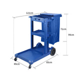 NNEAGS 3 Tier Multifunction Janitor Cleaning Waste Cart Trolley and Waterproof Bag with Lid Blue
