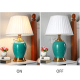 NNEAGS Ceramic Oval Table Lamp with Gold Metal Base Desk Lamp Green