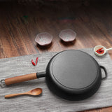 NNEAGS 2X 27cm Round Cast Iron Frying Pan Skillet Steak Sizzle Platter with Helper Handle