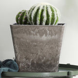 NNEAGS 27cm Sand Grey Square Resin Plant Flower Pot in Cement Pattern Planter Cachepot for Indoor Home Office
