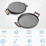NNEAGS 31cm Cast Iron Frying Pan Skillet Steak Sizzle Fry Platter With Wooden Handle No Lid