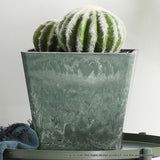 NNEAGS 27cm Green Grey Square Resin Plant Flower Pot in Cement Pattern Planter Cachepot for Indoor Home Office