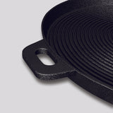 NNEAGS 35cm Round Ribbed Cast Iron Frying Pan Skillet Steak Sizzle Platter with Handle