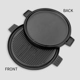 NNEAGS 43cm Round Ribbed Cast Iron Frying Pan Skillet Steak Sizzle Platter with Handle