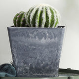 NNEAGS 27cm Weathered Grey Square Resin Plant Flower Pot in Cement Pattern Planter Cachepot for Indoor Home Office