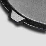 NNEAGS 2X 24cm Round Ribbed Cast Iron Steak Frying Grill Skillet Pan with Folding Wooden Handle