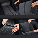 NNEAGS 4X Leather Car Boot Collapsible Foldable Trunk Cargo Organizer Portable Storage Box Black/Gold Stitch Large