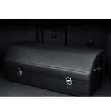 NNEAGS Leather Car Boot Collapsible Foldable Trunk Cargo Organizer Portable Storage Box With Lock Black Large