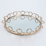NNEAGS 33cm Bronze-Colored Round Mirror Glass Metal Tray Vanity Makeup Perfume Jewelry Organiser with Handles