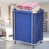 NNEAGS 2X Stainless Steel Square Soiled Linen Laundry Trolley Cart with Wheels Blue