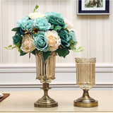 NNEAGS 28.5cm Transparent Glass Flower Vase Filler with Blue Flower Set