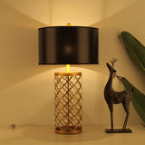 NNEAGS 4X Golden Hollowed Out Base Table Lamp with Dark Shade