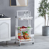 NNEAGS 2X 3 Tier Steel White Adjustable Kitchen Cart Multi-Functional Shelves Portable Storage Organizer with Wheels