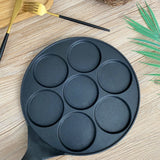 NNEAGS 23cm Cast Iron Takoyaki Fry Pan Octopus Balls Maker 7 Hole Cavities Grill Mold