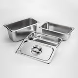 NNEAGS 2X GN Pan Full Size 1/3 GN Pan 15cm Deep Stainless Steel Tray With Lid