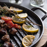 NNEAGS 2X 30cm Ribbed Cast Iron Frying Pan Skillet Coating Steak Sizzle Platter