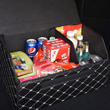 NNEAGS 2X Leather Car Boot Collapsible Foldable Trunk Cargo Organizer Portable Storage Box Black/Gold Stitch Medium