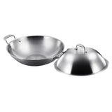 NNEAGS 3-Ply 38cm Stainless Steel Double Handle Wok Frying Fry Pan Skillet with Lid