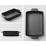 NNEAGS 2X 33cm Cast Iron Rectangle Bread Cake Baking Dish Lasagna Roasting Pan