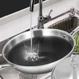 NNEAGS 2X 18/10 Stainless Steel Fry Pan 34cm Frying Pan Top Grade Textured Non Stick Interior Skillet with Helper Handle and Lid