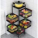 NNEAGS 2X 5 Tier Steel Square Rotating Kitchen Cart Multi-Functional Shelves Portable Storage Organizer with Wheels