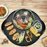 NNEAGS 2 in 1 Electric Stone Coated Teppanyaki Grill Plate Steamboat Hotpot 3-5 Person