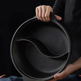 NNEAGS 2X 32CM Round Cast Iron Shabu Shabu Hotpot Beef Chicken Stew Wok Two-Flavor Division