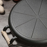 NNEAGS 2X 35cm Cast Iron Frying Pan Skillet Steak Sizzle Fry Platter With Wooden Handle No Lid