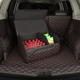 NNEAGS 2X Leather Car Boot Collapsible Foldable Trunk Cargo Organizer Portable Storage Box Black/Red Stitch Small