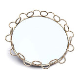 NNEAGS 33cm Bronze-Colored Round Mirror Glass Metal Tray Vanity Makeup Perfume Jewelry Organiser with Handles