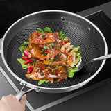 NNEAGS 2X 34cm Stainless Steel Tri-Ply Frying Cooking Fry Pan Textured Non Stick Skillet with Glass Lid and Helper Handle