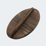 NNEAGS 2X 36CM Cast Iron Wok FryPan with Wooden Lid Fry Pan